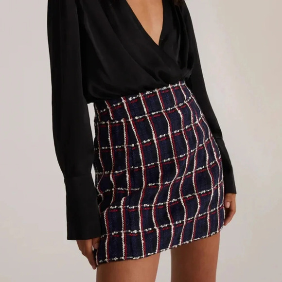NWT Favorite Daughter The First Wife Tweed Mini Skirt In Blue/Red Size 16 - Picture 1 of 12